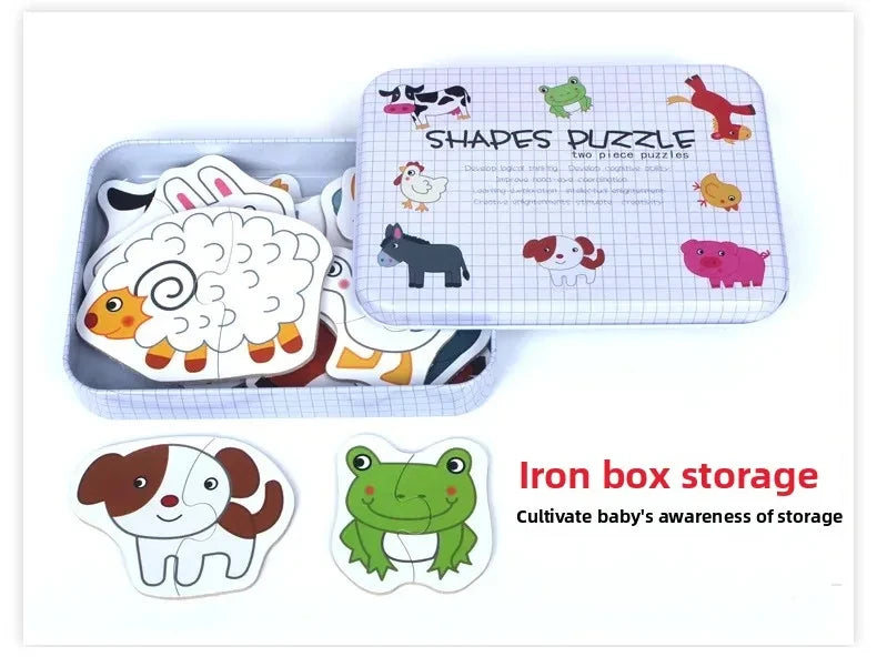 Baby Puzzle Montessori Educational Toys Wood 3D Puzzle Games Iron Box children Puzzles Jigsaw Wooden Puzzles For Kids 2 3 4 Year
