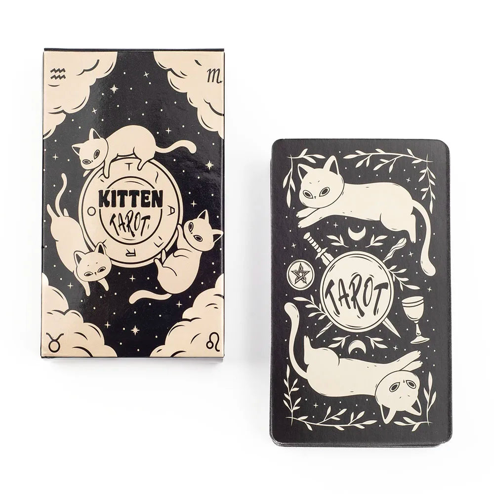 Kitten Tarot Deck 78Pcs Cute Black and White  For Beginners  Version Mysterious Board Game Fun Fortune telling Kit