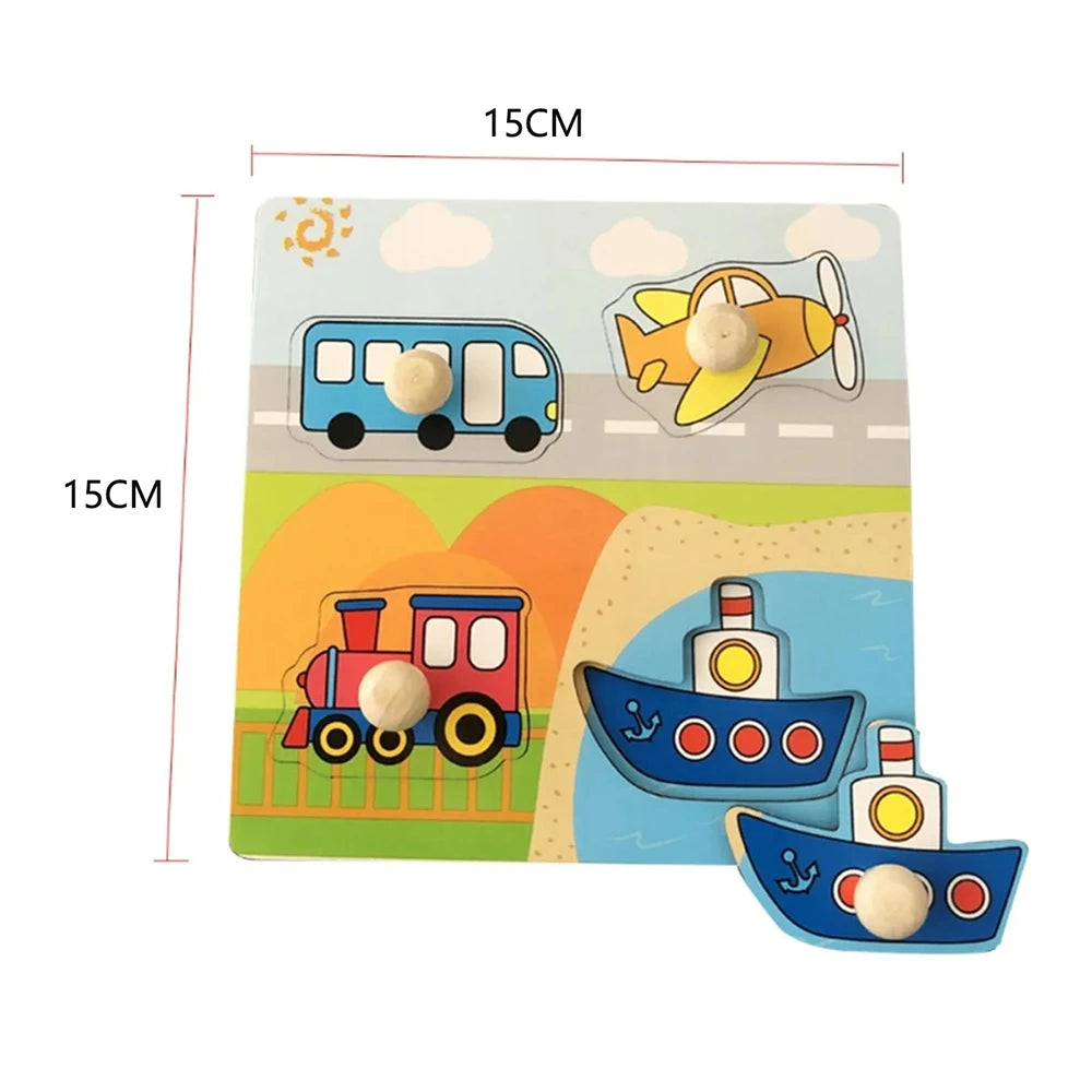 Montessori Baby Toys Wooden Peg Puzzles Hand Grab Boards Toys Tangram Jigsaw Cartoon Animals Fruits 3D Puzzles Educational Toys