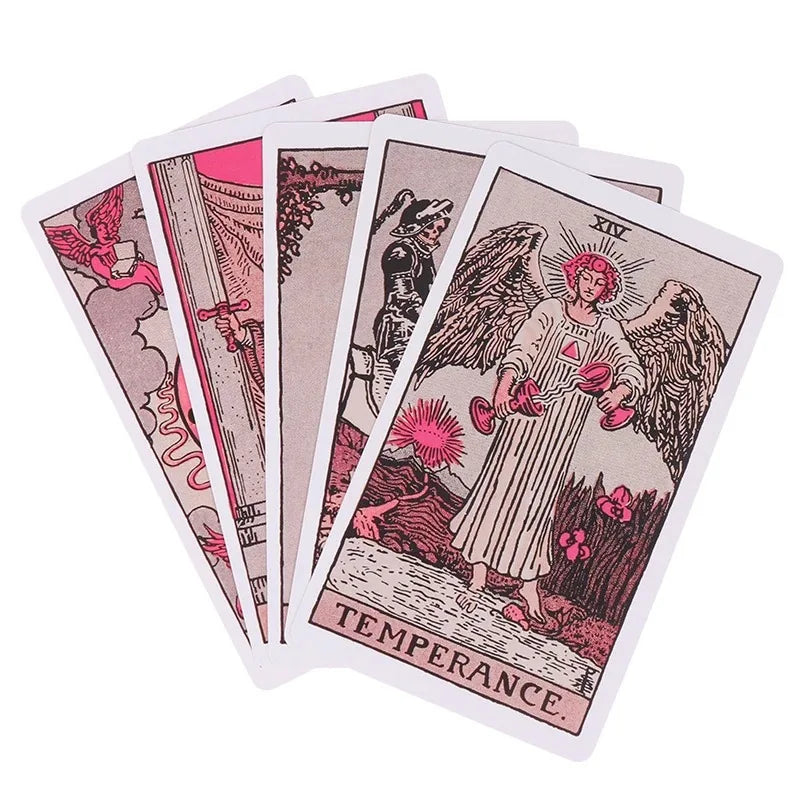 Pink Rider Waite Tarot Cards Deck Set for Beginners Prophecy Divination Deck Family Party Board Fate Card Fortune Telling Game