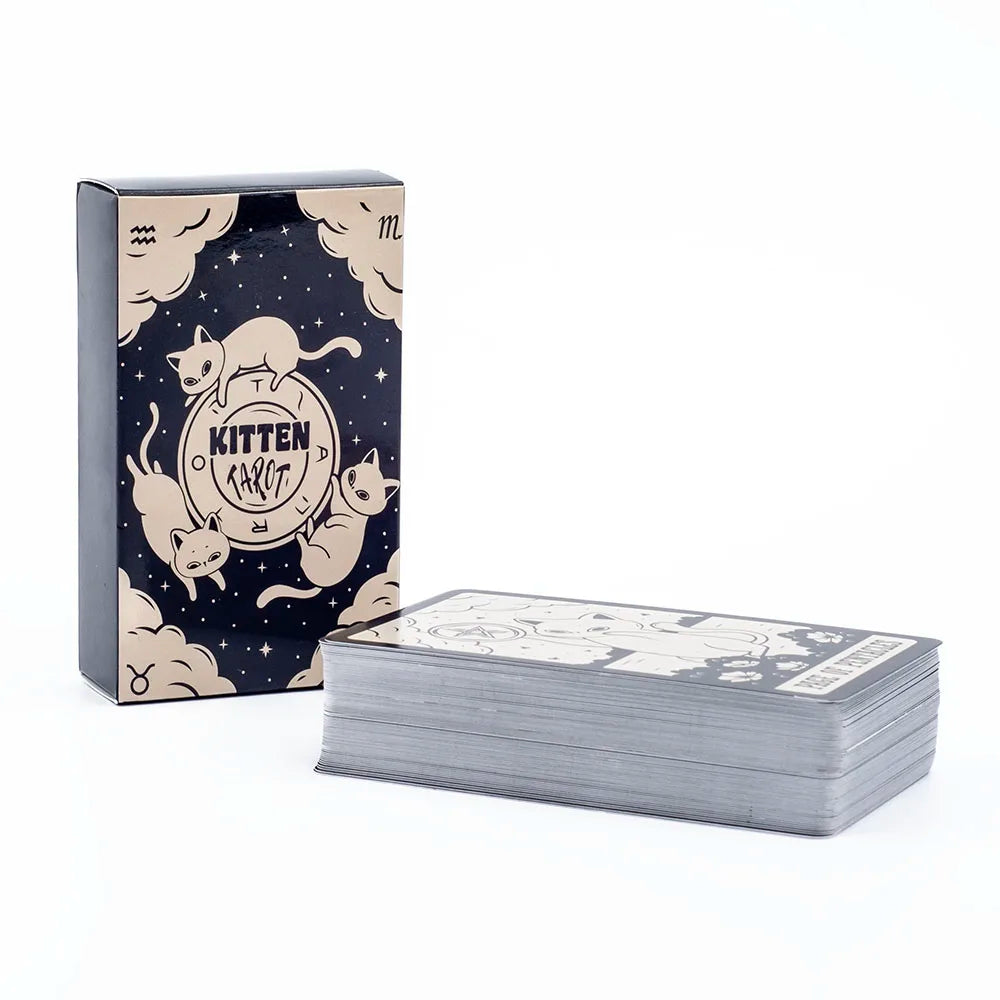 Kitten Tarot Deck 78Pcs Cute Black and White  For Beginners  Version Mysterious Board Game Fun Fortune telling Kit