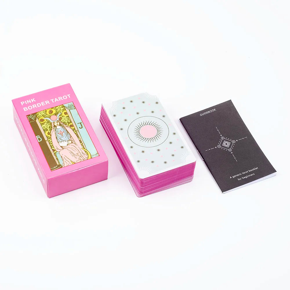 Pink Border Tarot Card Deck with Guidebook 78Pcs English Version Family Gathering Divination Deck Board Game Cards 10.3*6cm