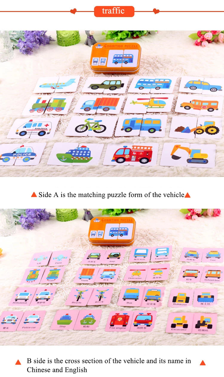 Baby Puzzle Montessori Educational Toys Wood 3D Puzzle Games Iron Box children Puzzles Jigsaw Wooden Puzzles For Kids 2 3 4 Year