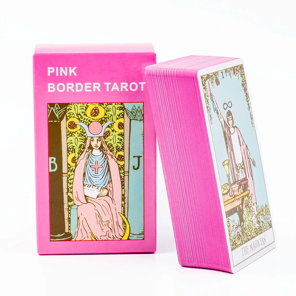 Pink Border Tarot Card Deck with Guidebook 78Pcs English Version Family Gathering Divination Deck Board Game Cards 10.3*6cm