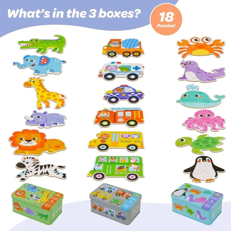 Baby Puzzle Montessori Educational Toys Wood 3D Puzzle Games Iron Box children Puzzles Jigsaw Wooden Puzzles For Kids 2 3 4 Year