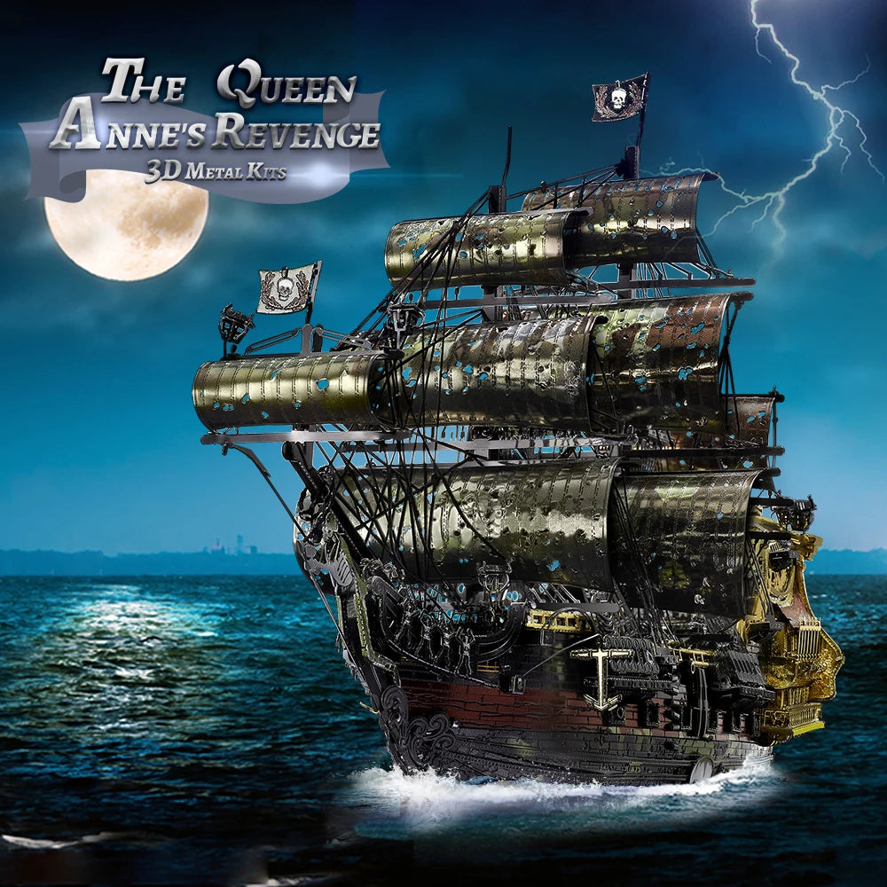 Piececool 3D Metal Puzzle The Queen Anne's Revenge Jigsaw Pirate Ship DIY Model for Teens Brain Teaser