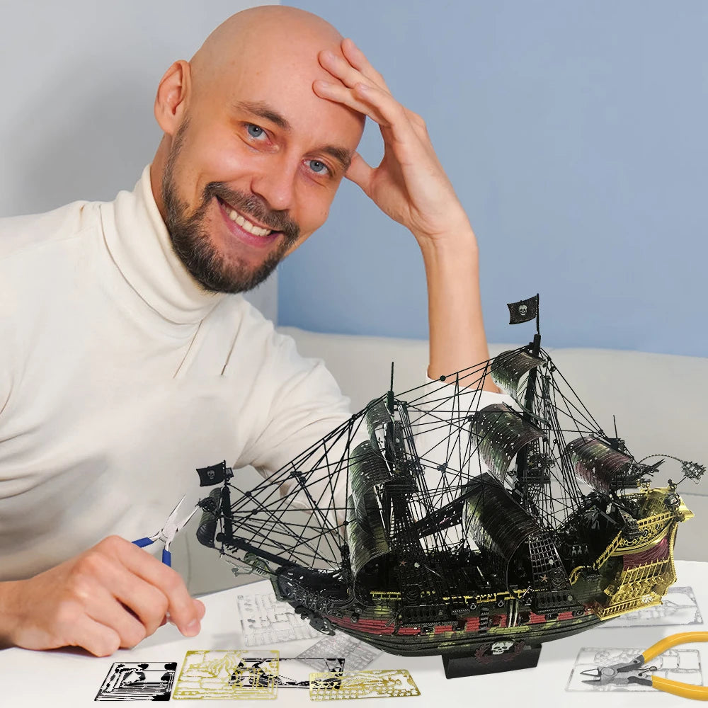 Piececool 3D Metal Puzzle The Queen Anne's Revenge Jigsaw Pirate Ship DIY Model for Teens Brain Teaser